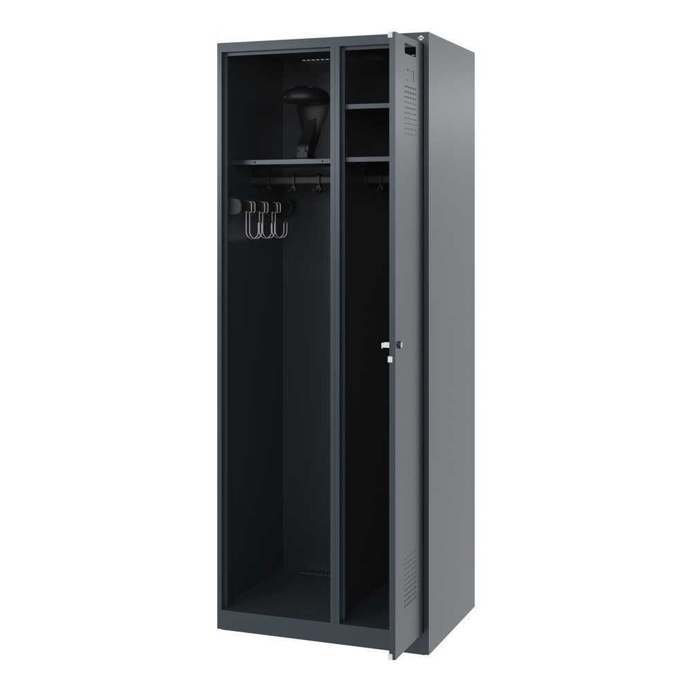 Produktabbildung Nr. 1: C+P Feuerwehrspind KOMBI, Bodengleiter, 1 Abteil, HxBxT 1.850 x 700 x 500 mm, anthrazitgrau, mit Helmhalter