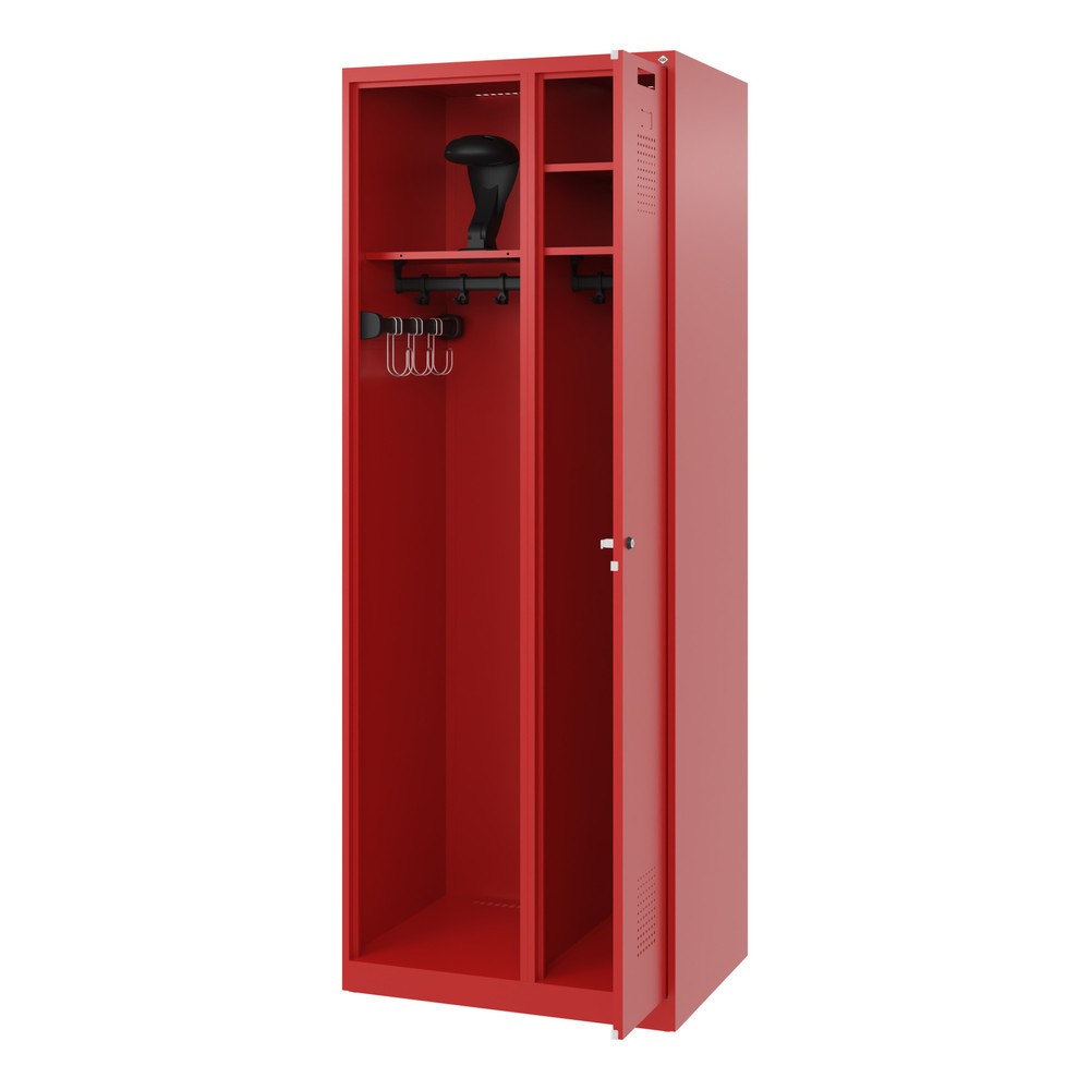Produktabbildung Nr. 1: C+P Feuerwehrspind KOMBI, Bodengleiter, 1 Abteil, HxBxT 1.850 x 700 x 500 mm, feuerrot, mit Helmhalter
