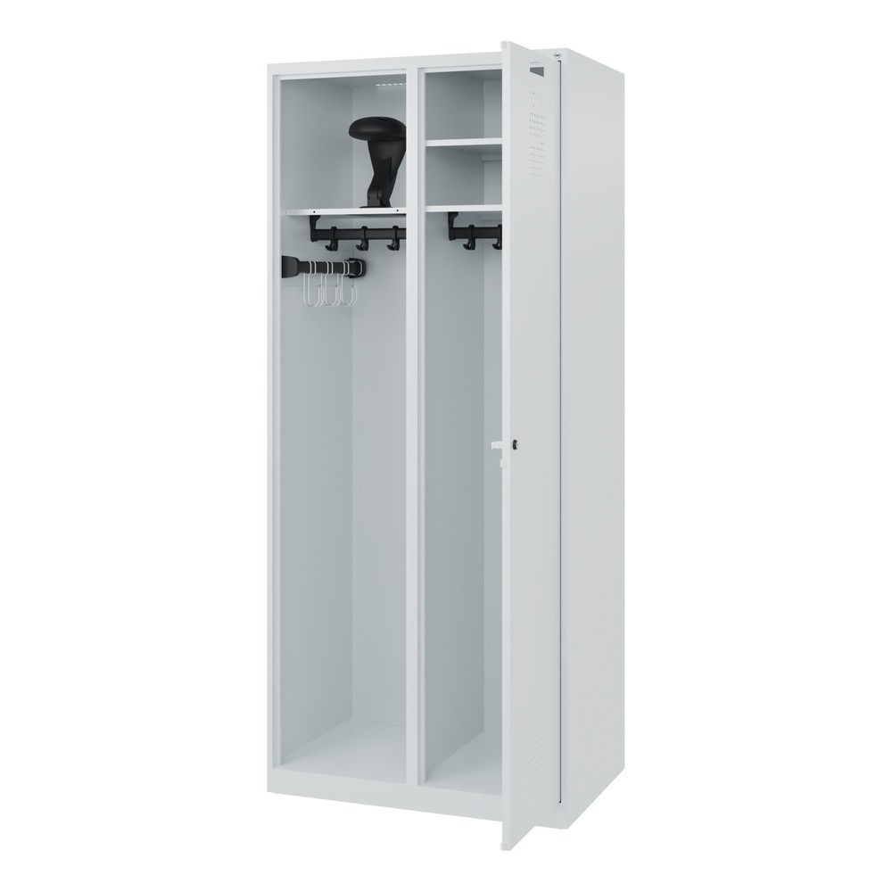 Produktabbildung Nr. 1: C+P Feuerwehrspind KOMBI, Bodengleiter, 1 Abteil, HxBxT 1.850 x 800 x 500 mm, lichtgrau, mit Helmhalter