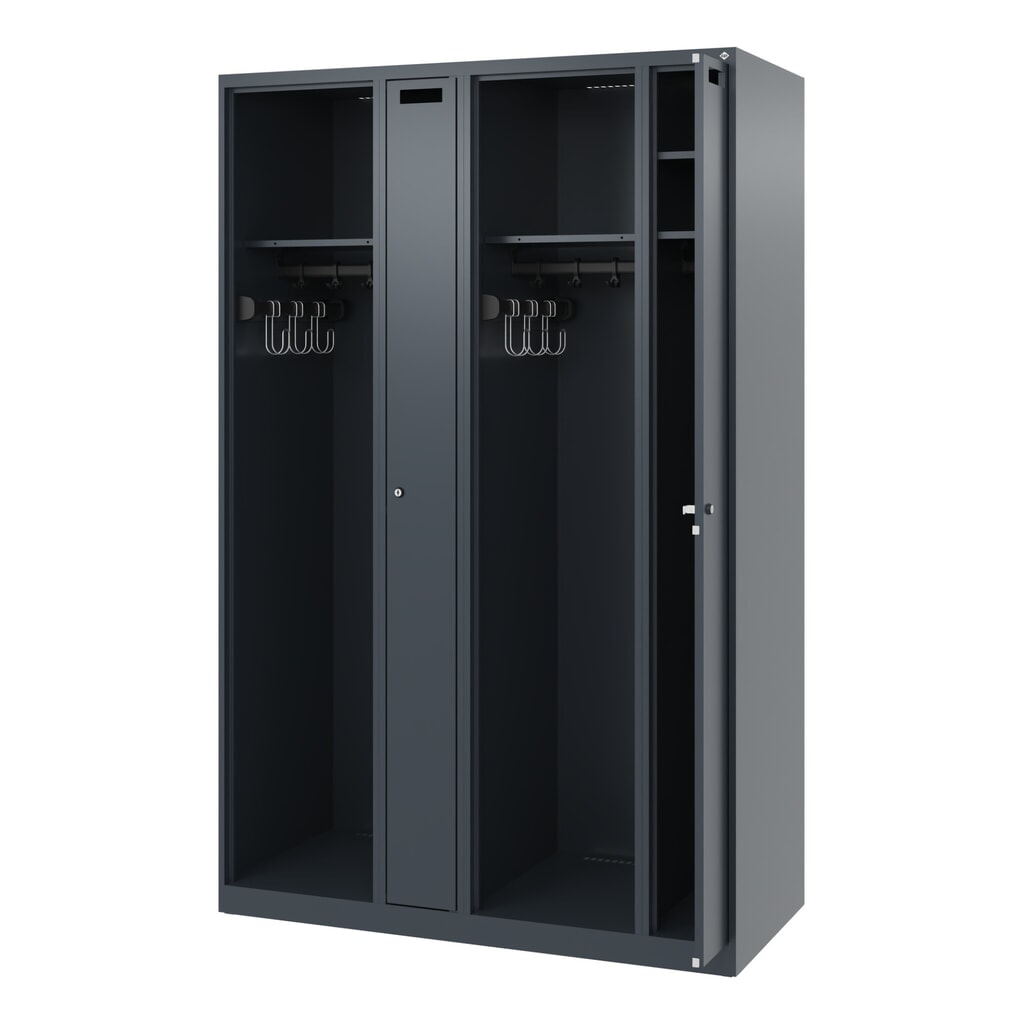 C+P Feuerwehrspind KOMBI, Bodengleiter, 2 Abteile, HxBxT 1.850 x 1.200 x 500 mm, anthrazitgrau Produktabbildung: C+P Feuerwehrspind KOMBI, Bodengleiter, 2 Abteile, HxBxT 1.850 x 1.200 x 500 mm, anthrazitgrau
