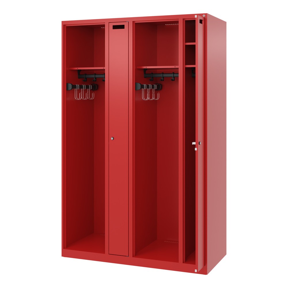 Produktabbildung: C+P Feuerwehrspind KOMBI, Bodengleiter, 2 Abteile, HxBxT 1.850 x 1.200 x 500 mm, feuerrot