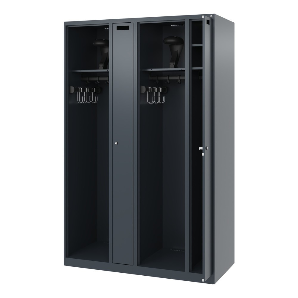 Produktabbildung: C+P Feuerwehrspind KOMBI, Bodengleiter, 2 Abteile, HxBxT 1.850 x 1.200 x 500 mm, anthrazitgrau, mit Helmhalter