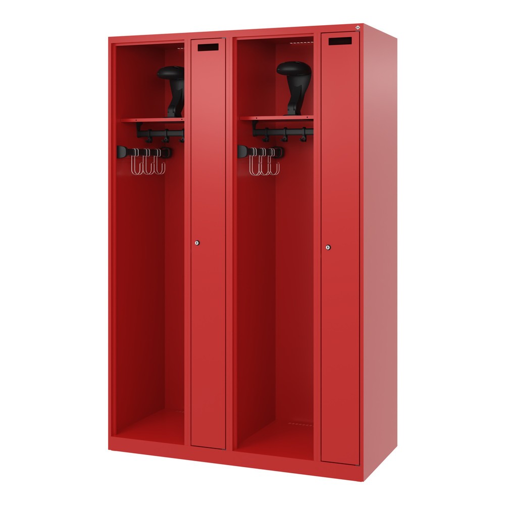 Produktabbildung Nr. 5: C+P Feuerwehrspind KOMBI, Bodengleiter, 2 Abteile, HxBxT 1.850 x 1.200 x 500 mm, feuerrot, mit Helmhalter