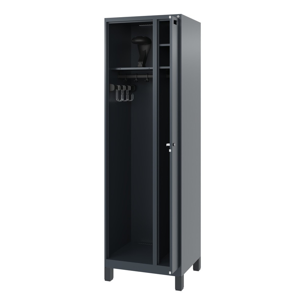 Produktabbildung: C+P Feuerwehrspind KOMBI, Füße, 1 Abteil, HxBxT 1.850 x 600 x 500 mm, anthrazitgrau, mit Helmhalter