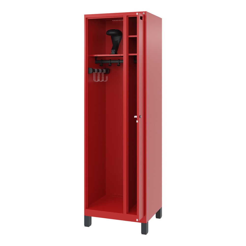 Produktabbildung Nr. 1: C+P Feuerwehrspind KOMBI, Füße, 1 Abteil, HxBxT 1.850 x 600 x 500 mm, feuerrot, mit Helmhalter