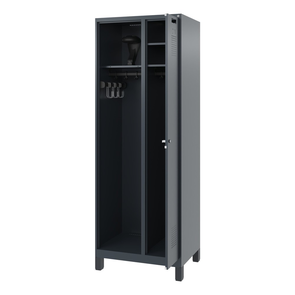 Produktabbildung: C+P Feuerwehrspind KOMBI, Füße, 1 Abteil, HxBxT 1.850 x 700 x 500 mm, anthrazitgrau, mit Helmhalter