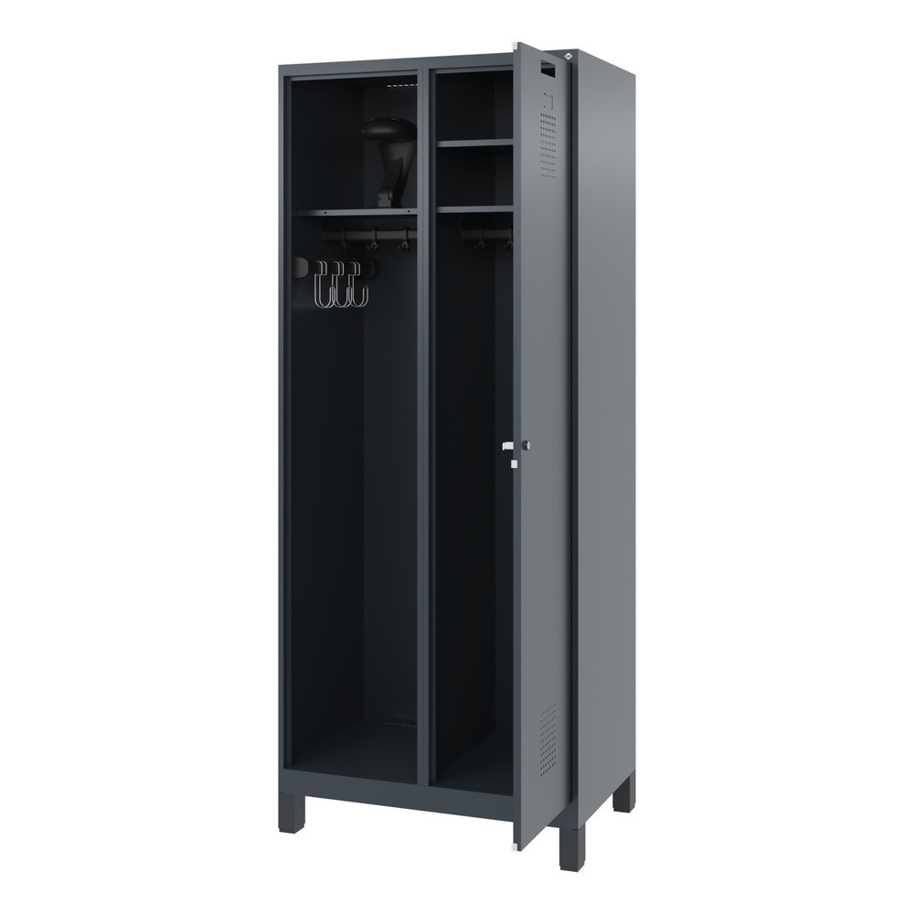 Produktabbildung: C+P Feuerwehrspind KOMBI, Füße, 1 Abteil, HxBxT 1.850 x 800 x 500 mm, anthrazitgrau, mit Helmhalter