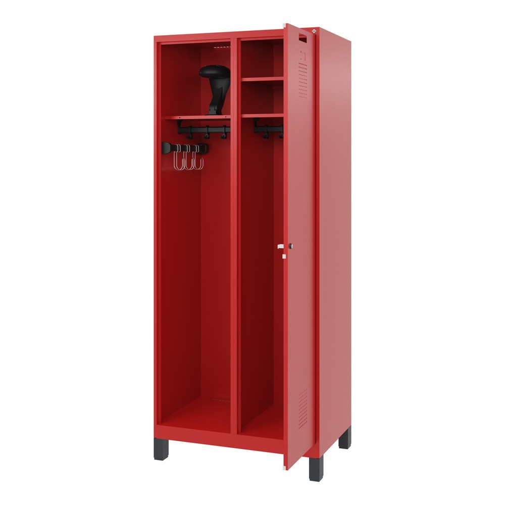 Produktabbildung Nr. 1: C+P Feuerwehrspind KOMBI, Füße, 1 Abteil, HxBxT 1.850 x 800 x 500 mm, feuerrot, mit Helmhalter