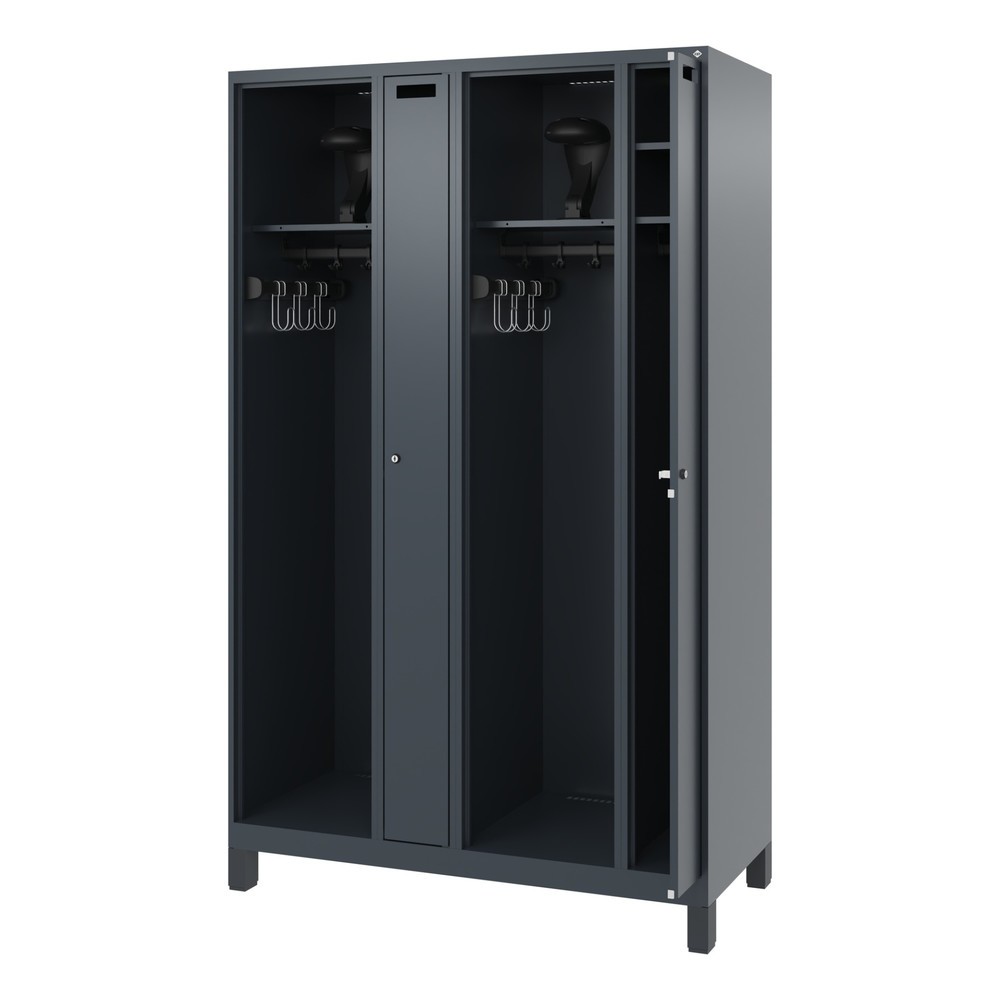 Produktabbildung Nr. 1: C+P Feuerwehrspind KOMBI, Füße, 2 Abteile, HxBxT 1.850 x 1.200 x 500 mm, anthrazitgrau, mit Helmhalter