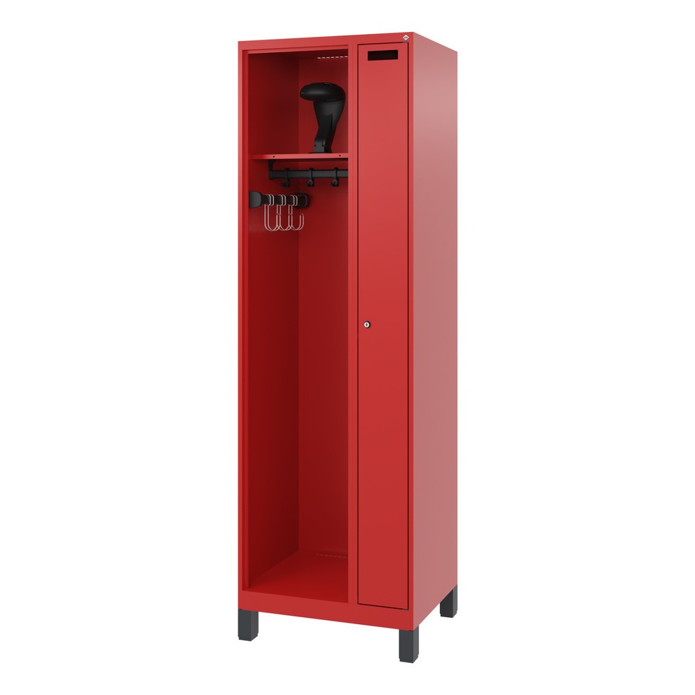Produktabbildung Nr. 5: C+P Feuerwehrspind KOMBI, Füße, 1 Abteil, HxBxT 1.850 x 600 x 500 mm, feuerrot, mit Helmhalter
