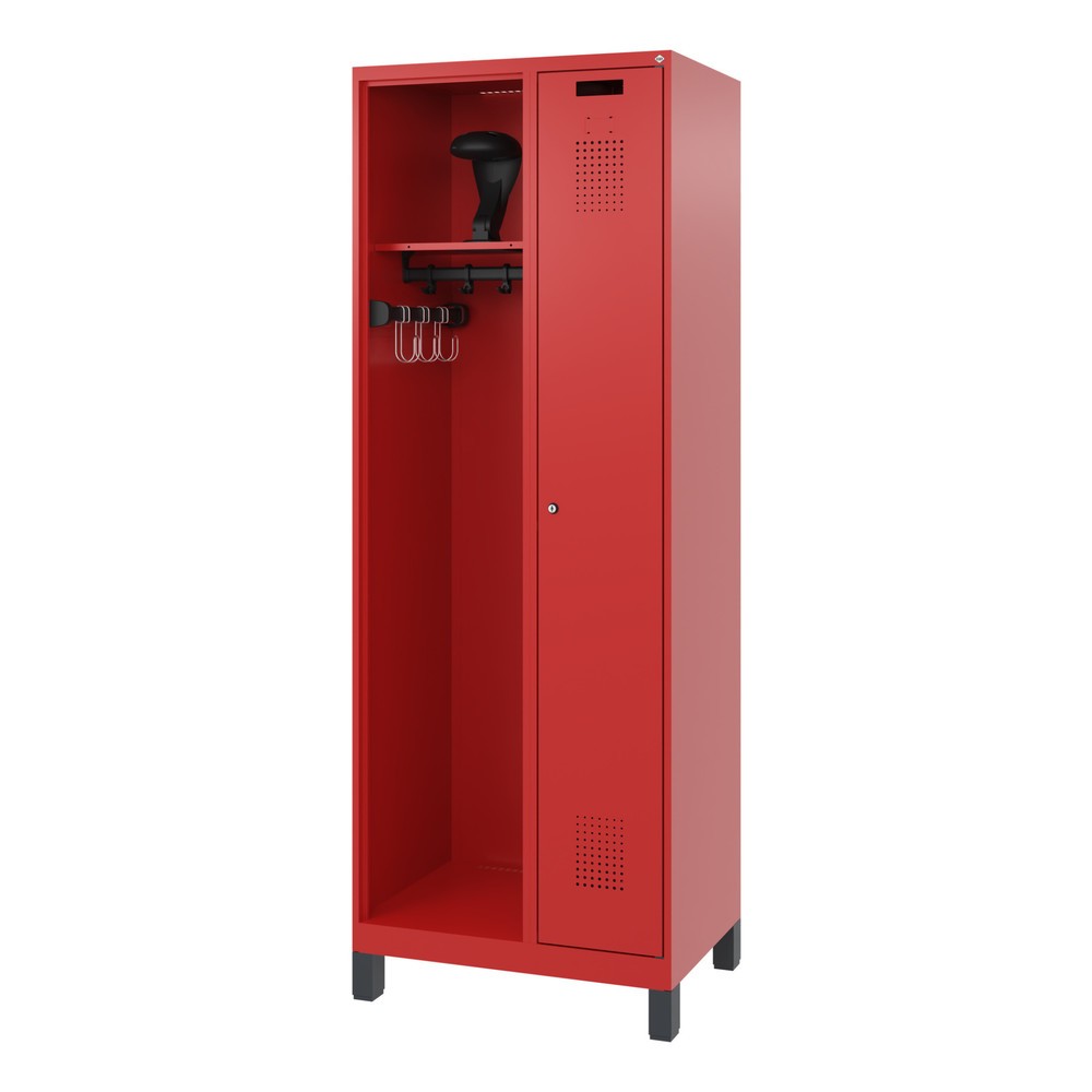Produktabbildung Nr. 5: C+P Feuerwehrspind KOMBI, Füße, 1 Abteil, HxBxT 1.850 x 700 x 500 mm, feuerrot, mit Helmhalter