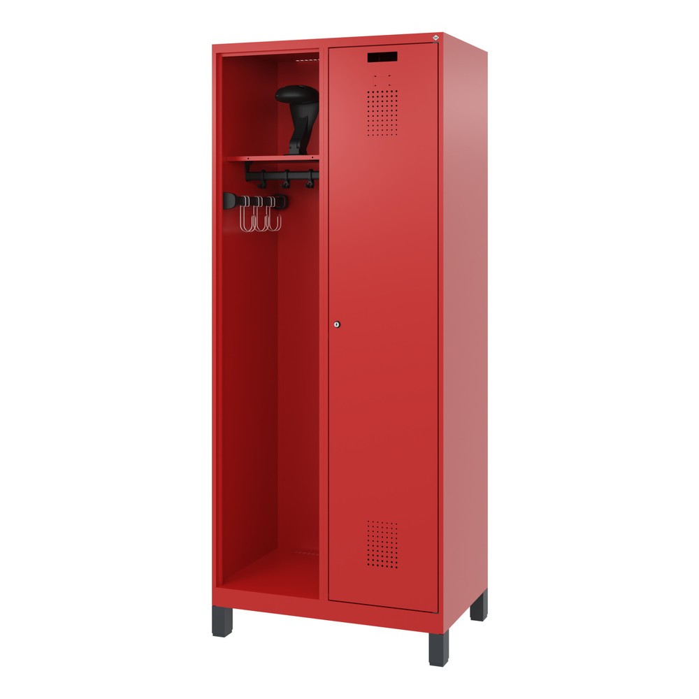 Produktabbildung Nr. 5: C+P Feuerwehrspind KOMBI, Füße, 1 Abteil, HxBxT 1.850 x 800 x 500 mm, feuerrot, mit Helmhalter