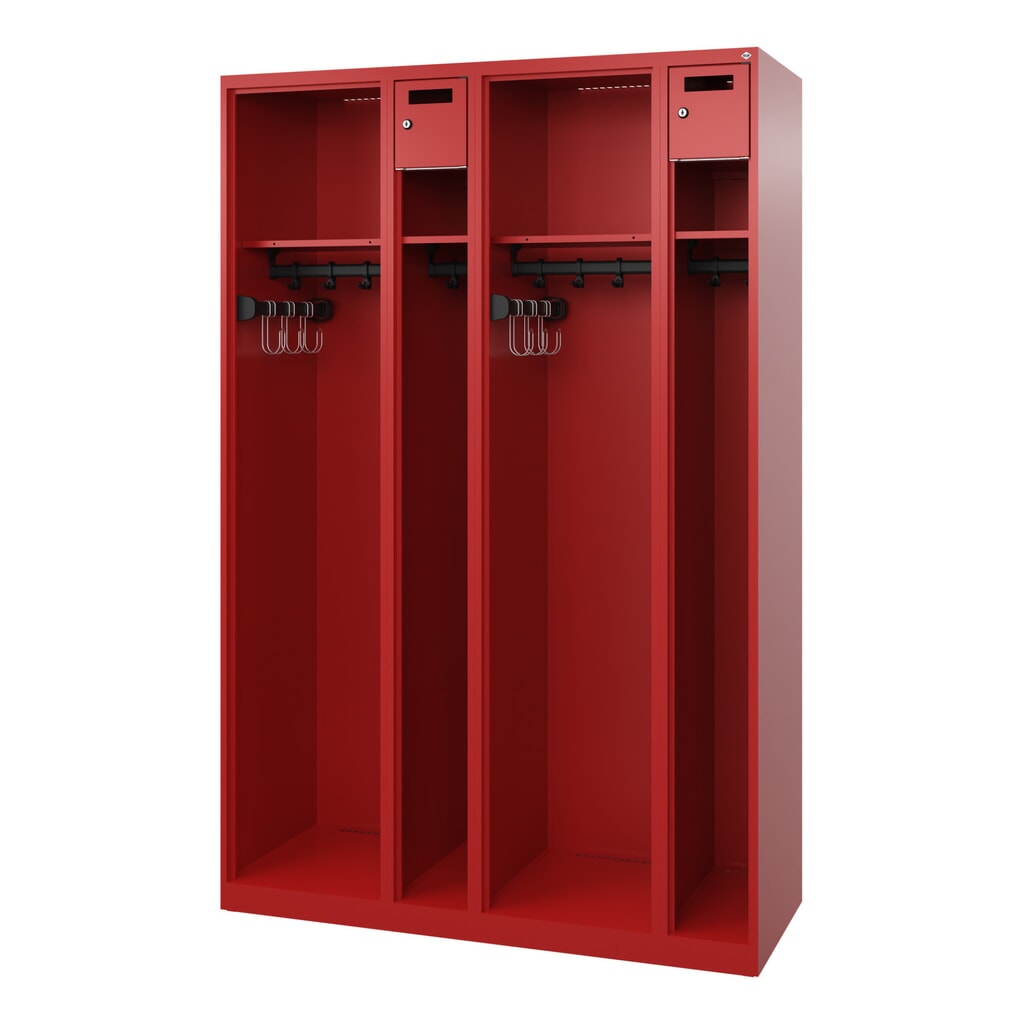 C+P Feuerwehrspind KOMBI Open, Bodengleiter, 2 Abteile, HxBxT 1.850 x 1.200 x 500 mm, feuerrot Produktabbildung Nr. 4: C+P Feuerwehrspind KOMBI Open, Bodengleiter, 2 Abteile, HxBxT 1.850 x 1.200 x 500 mm, feuerrot