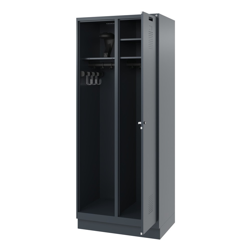 Produktabbildung: C+P Feuerwehrspind KOMBI, Sockel, 1 Abteil, HxBxT 1.850 x 800 x 500 mm, anthrazitgrau, mit Helmhalter