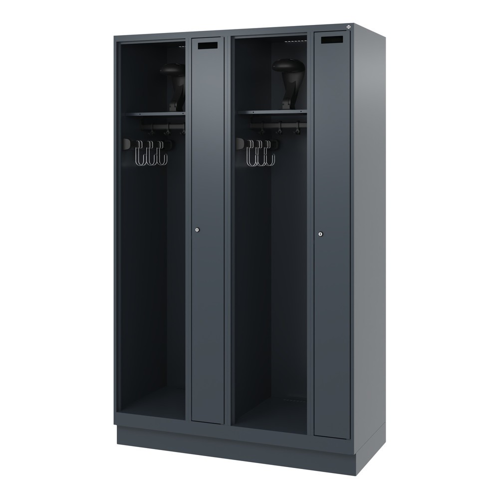 Produktabbildung Nr. 5: C+P Feuerwehrspind KOMBI, Sockel, 2 Abteile, HxBxT 1.850 x 1.200 x 500 mm, anthrazitgrau, mit Helmhalter