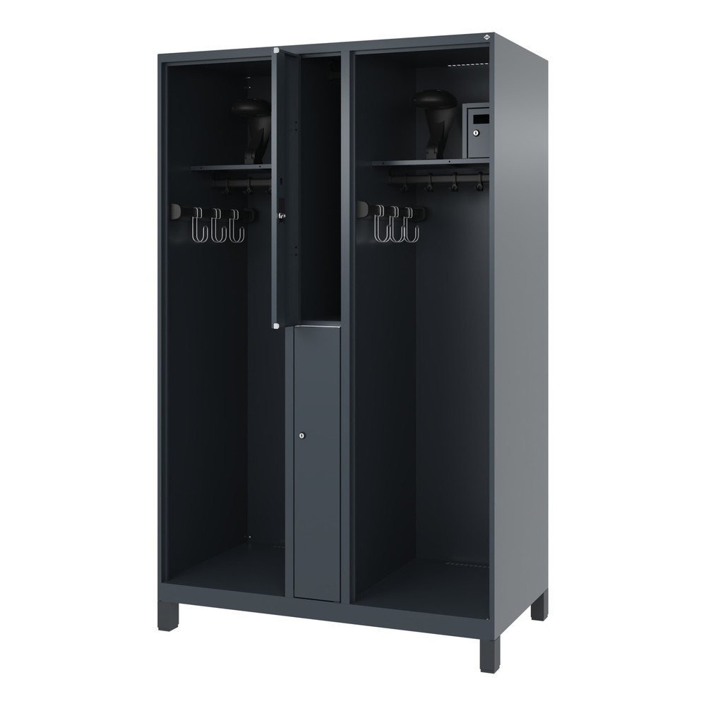 Produktabbildung: C+P Feuerwehrspind MAXI, Füße, HxBxT 1.850 x 1.200 x 600 mm, anthrazitgrau, mit Helmhalter