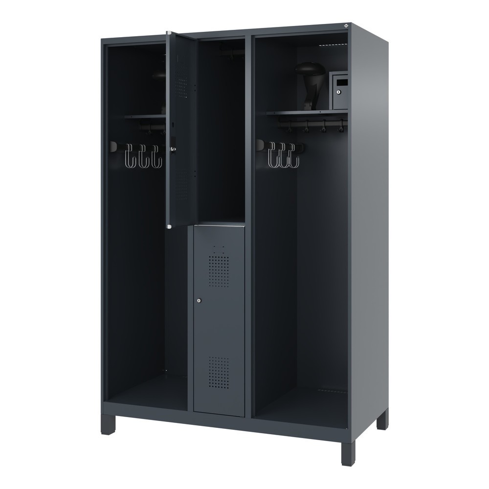 Produktabbildung: C+P Feuerwehrspind MAXI, Füße, HxBxT 1.850 x 1.300 x 600 mm, anthrazitgrau, mit Helmhalter