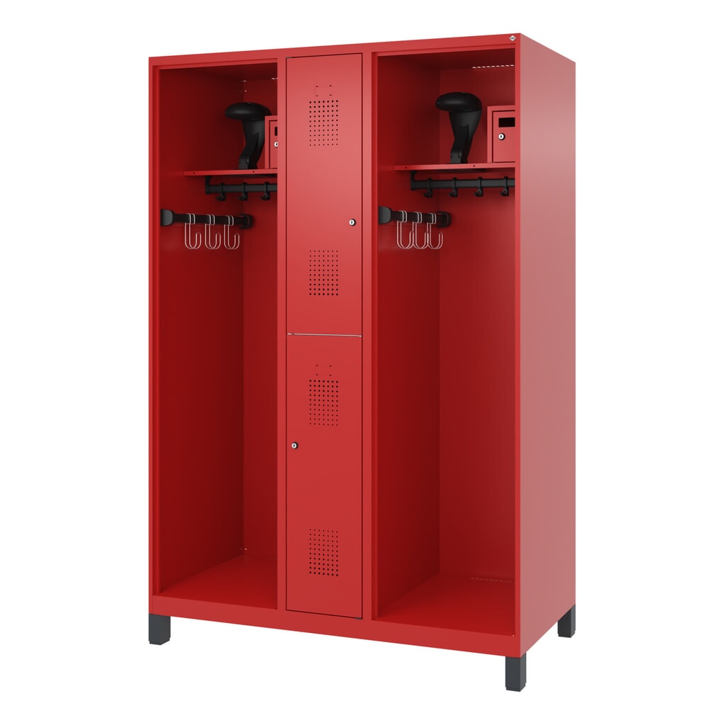 Produktabbildung Nr. 5: C+P Feuerwehrspind MAXI, Füße, HxBxT 1.850 x 1.300 x 600 mm, feuerrot, mit Helmhalter