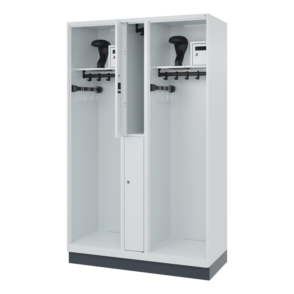 Produktabbildung: C+P Feuerwehrspind MAXI, Sockel, HxBxT 1.850 x 1.200 x 500 mm, lichtgrau, mit Helmhalter