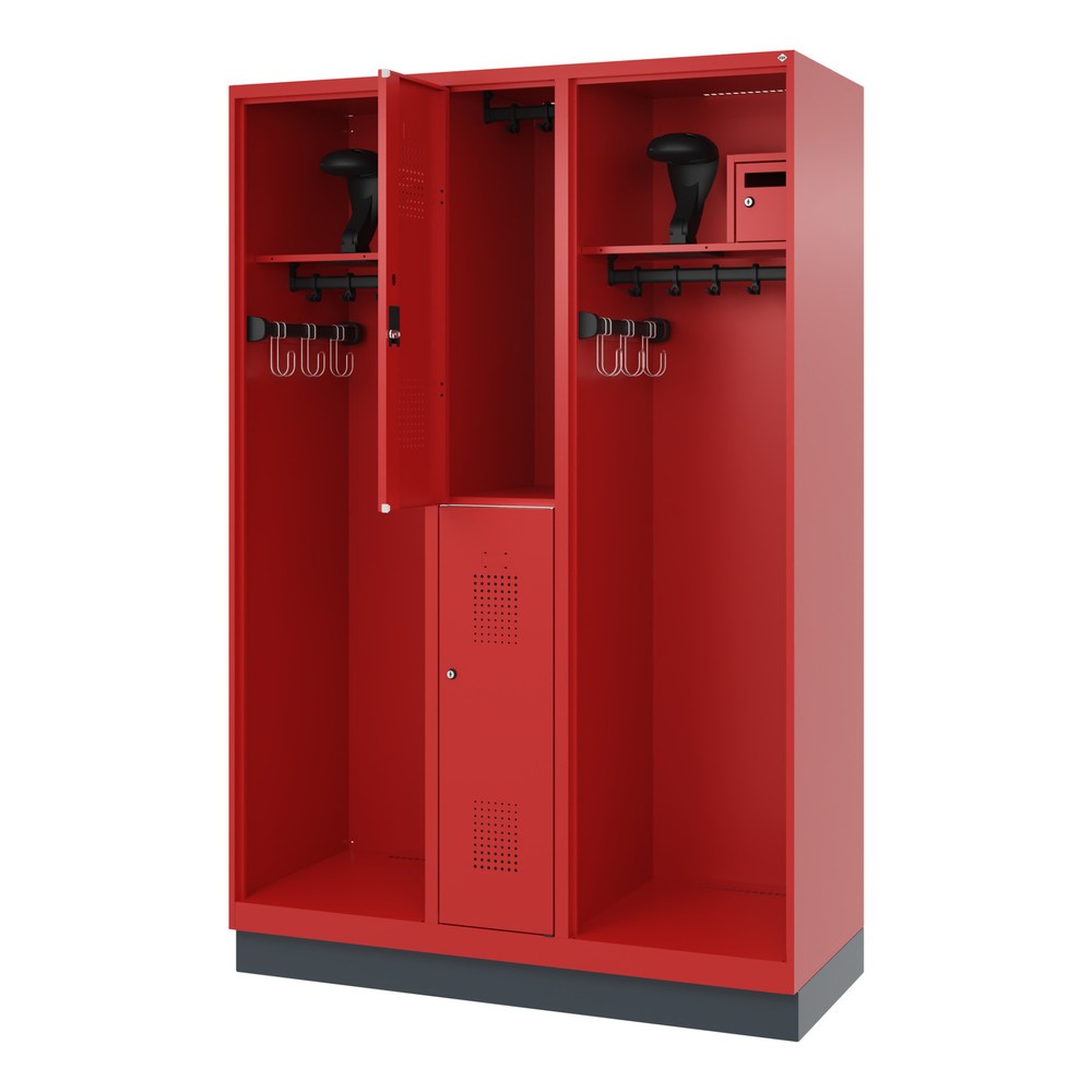 Produktabbildung: C+P Feuerwehrspind MAXI, Sockel, HxBxT 1.850 x 1.300 x 500 mm, feuerrot, mit Helmhalter