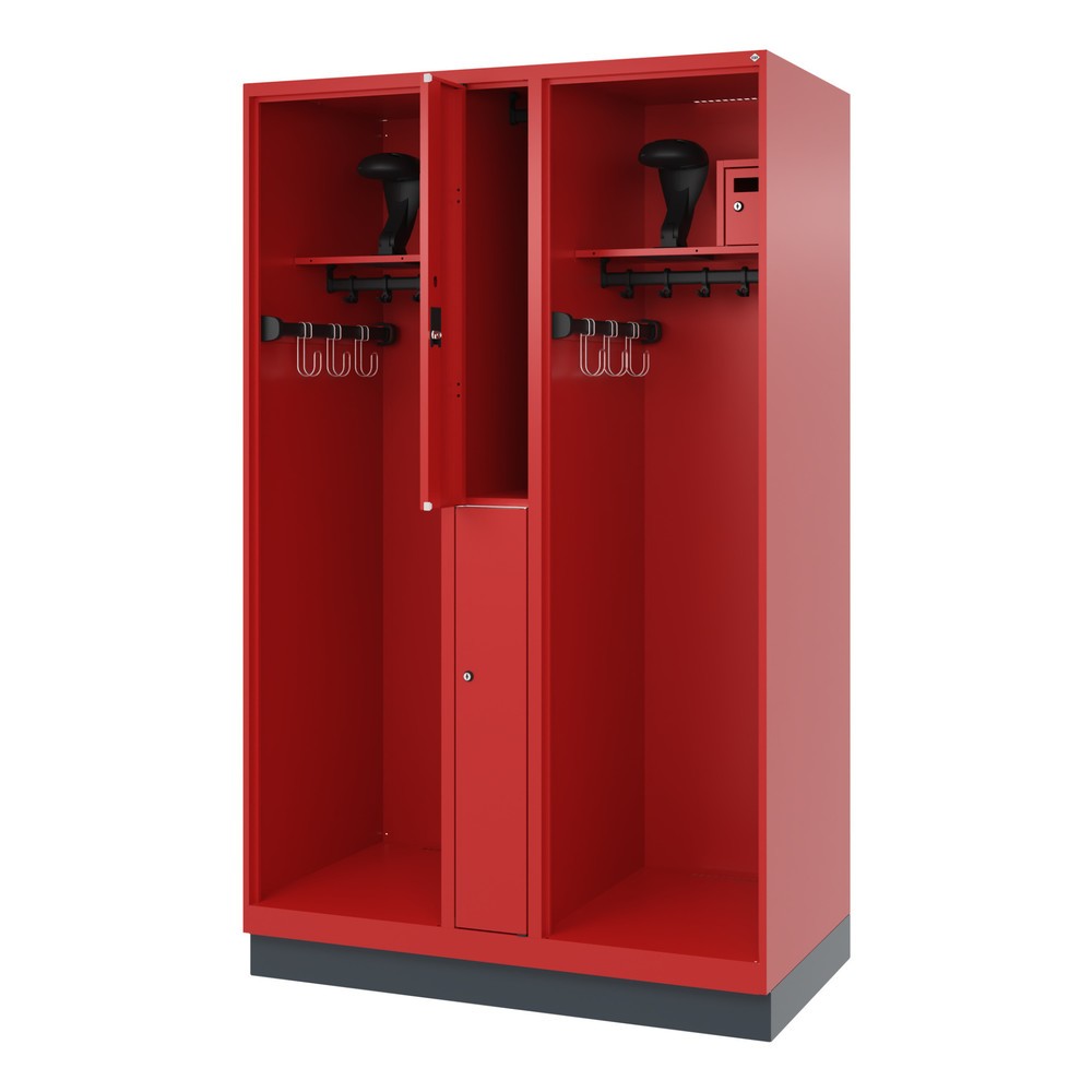 Produktabbildung: C+P Feuerwehrspind MAXI, Sockel, HxBxT 1.850 x 1.200 x 600 mm, feuerrot, mit Helmhalter