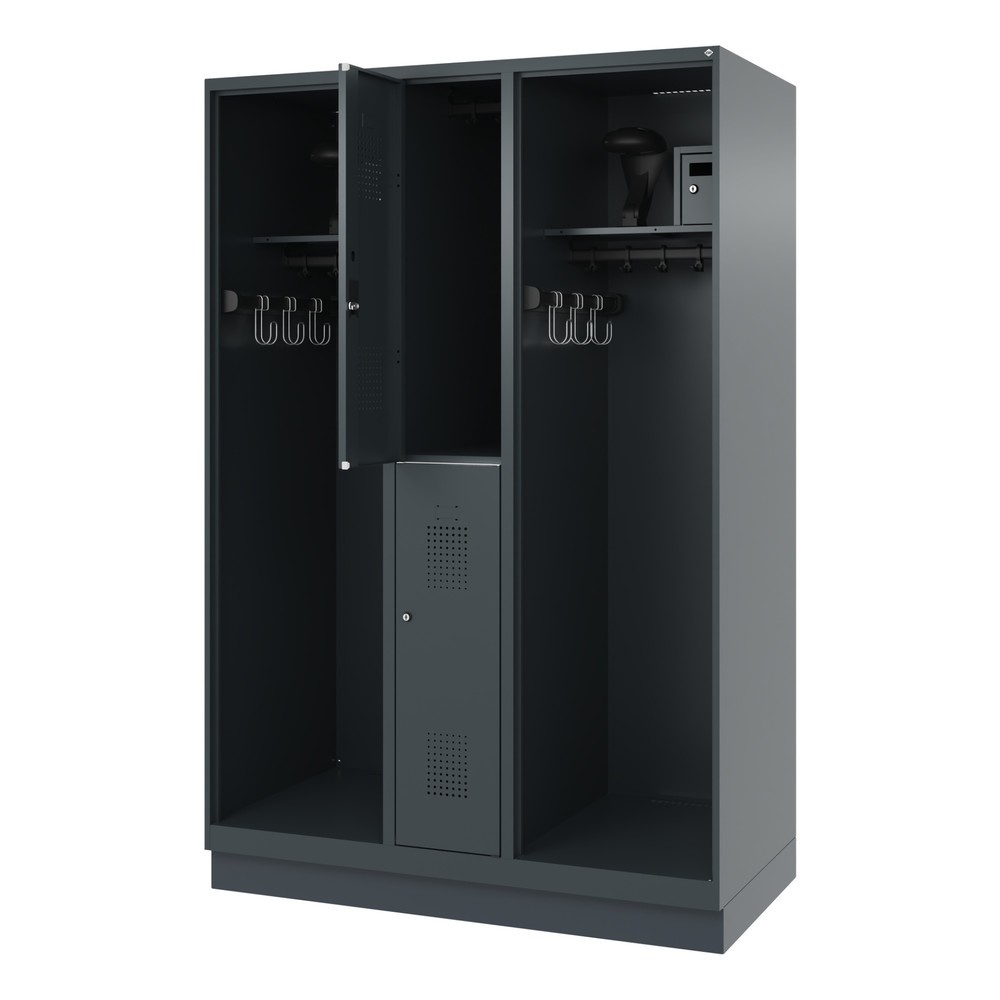 Produktabbildung: C+P Feuerwehrspind MAXI, Sockel, HxBxT 1.850 x 1.300 x 600 mm, anthrazitgrau, mit Helmhalter
