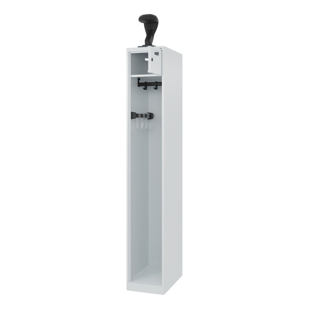 Produktabbildung: C+P Feuerwehrspind PRAKTUS, Bodengleiter, 1 Abteil, HxBxT 1.850 x 300 x 500 mm, lichtgrau, mit Helmhalter