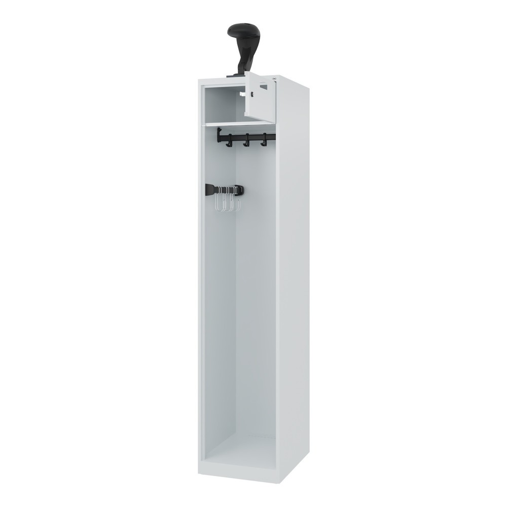Produktabbildung: C+P Feuerwehrspind PRAKTUS, Bodengleiter, 1 Abteil, HxBxT 1.850 x 400 x 500 mm, lichtgrau, mit Helmhalter