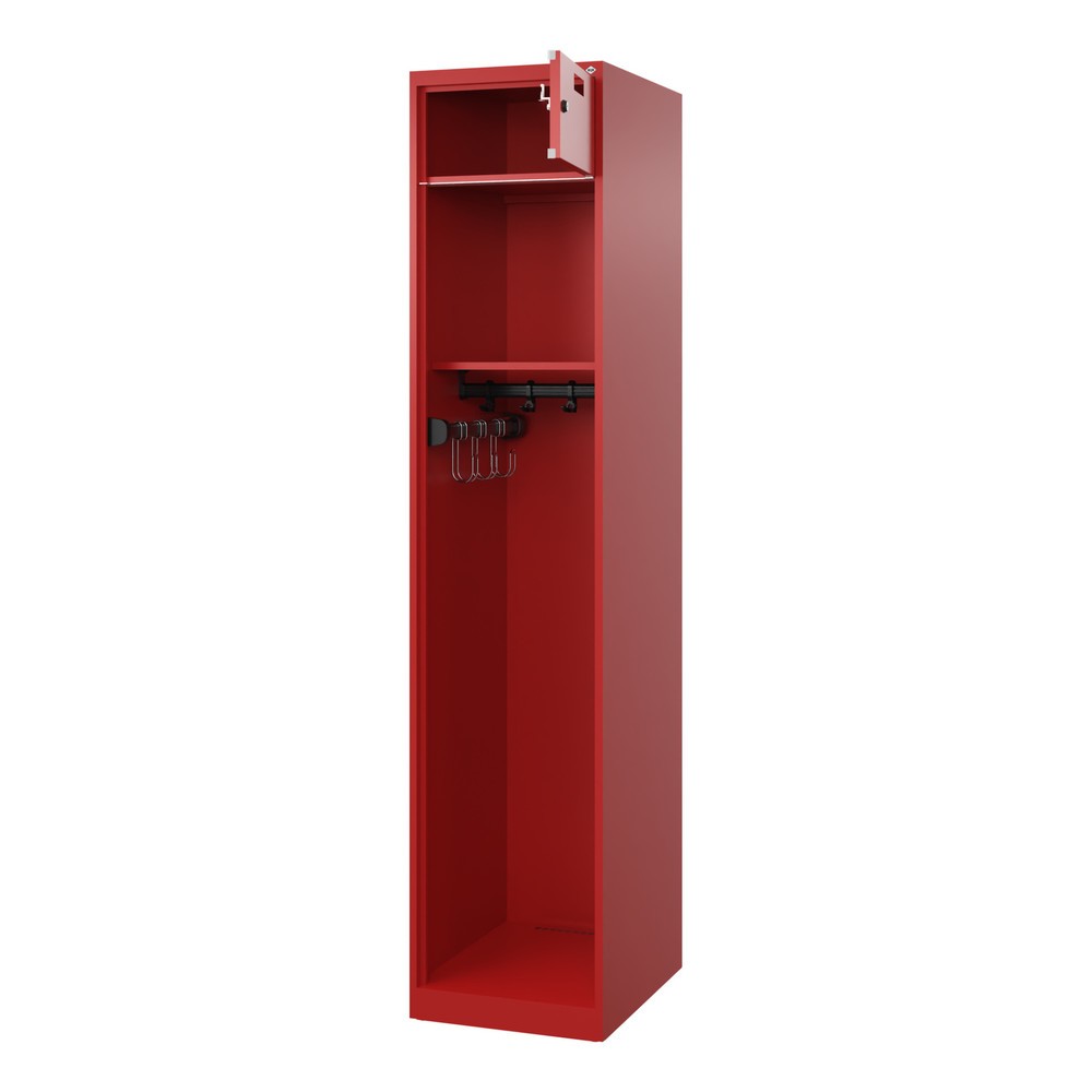 Produktabbildung Nr. 1: C+P Feuerwehrspind PRAKTUS, Bodengleiter, 1 Abteil, HxBxT 1.850 x 400 x 500 mm, feuerrot, verkürzter Helmboden