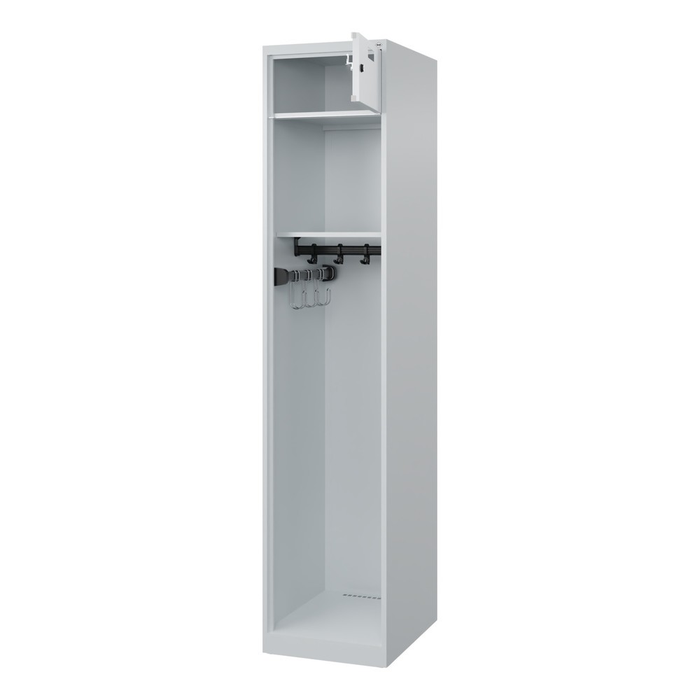 Produktabbildung: C+P Feuerwehrspind PRAKTUS, Bodengleiter, 1 Abteil, HxBxT 1.850 x 400 x 500 mm, lichtgrau, verkürzter Helmboden