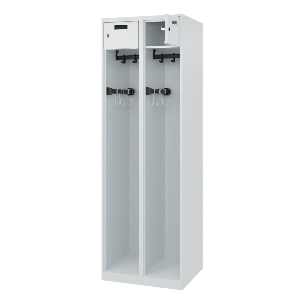 Produktabbildung: C+P Feuerwehrspind PRAKTUS, Bodengleiter, 2 Abteile, HxBxT 1.850 x 600 x 500 mm, lichtgrau
