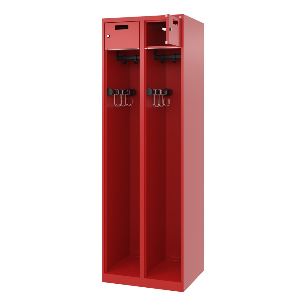 Produktabbildung: C+P Feuerwehrspind PRAKTUS, Bodengleiter, 2 Abteile, HxBxT 1.850 x 600 x 500 mm, feuerrot