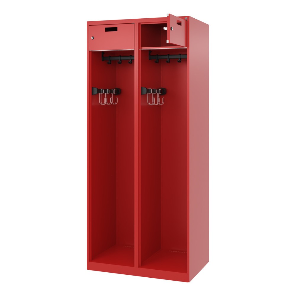 Produktabbildung: C+P Feuerwehrspind PRAKTUS, Bodengleiter, 2 Abteile, HxBxT 1.850 x 800 x 500 mm, feuerrot
