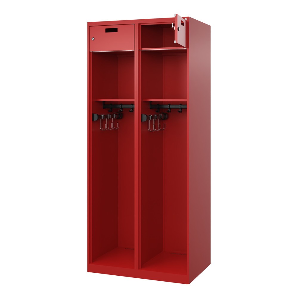 Produktabbildung: C+P Feuerwehrspind PRAKTUS, Bodengleiter, 2 Abteile, HxBxT 1.850 x 800 x 500 mm, feuerrot