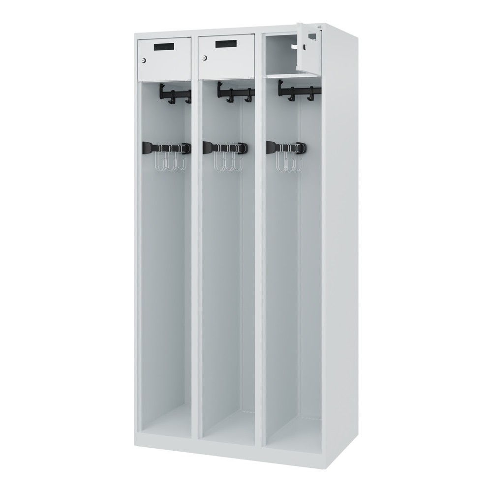 Produktabbildung: C+P Feuerwehrspind PRAKTUS, Bodengleiter, 3 Abteile, HxBxT 1.850 x 900 x 500 mm, lichtgrau