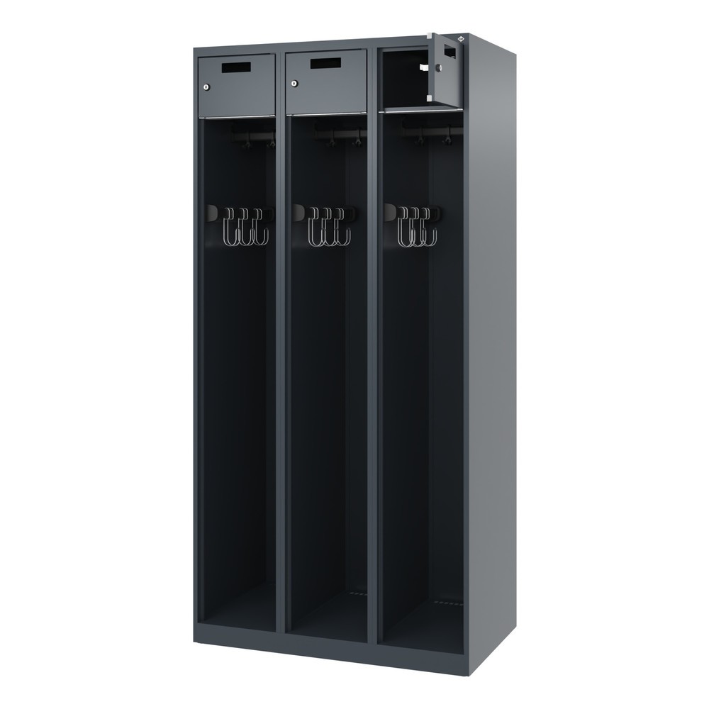 Produktabbildung: C+P Feuerwehrspind PRAKTUS, Bodengleiter, 3 Abteile, HxBxT 1.850 x 900 x 500 mm, anthrazitgrau