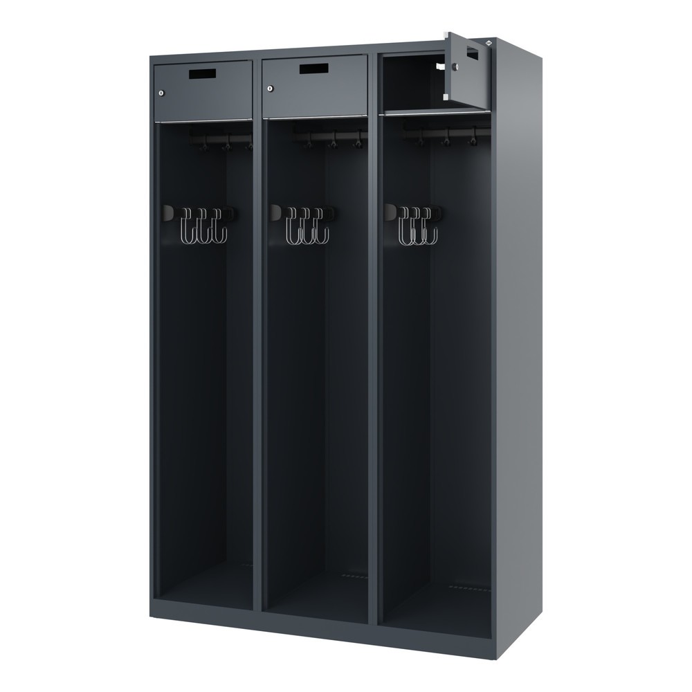 Produktabbildung: C+P Feuerwehrspind PRAKTUS, Bodengleiter, 3 Abteile, HxBxT 1.850 x 1.200 x 500 mm, anthrazitgrau