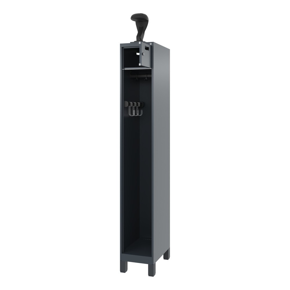 Produktabbildung: C+P Feuerwehrspind PRAKTUS, Füße, 1 Abteil, HxBxT 1.850 x 300 x 500 mm, anthrazitgrau, mit Helmhalter