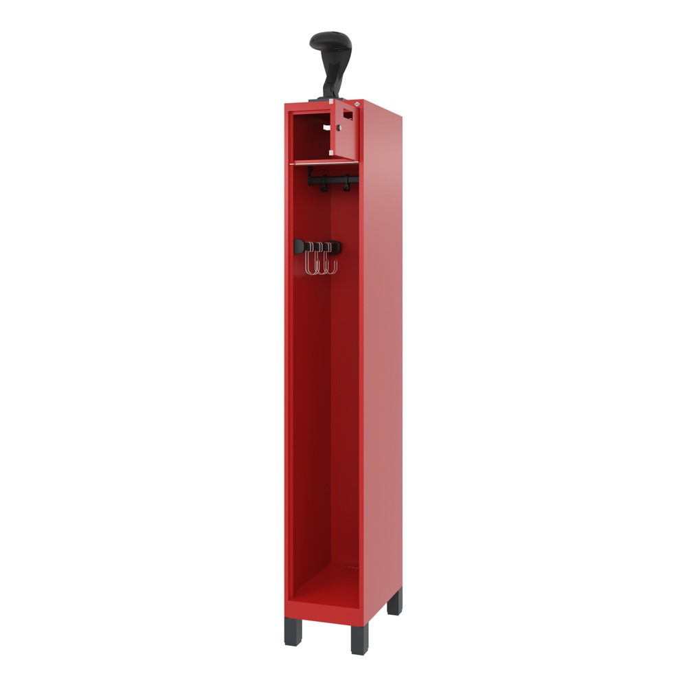 Produktabbildung Nr. 1: C+P Feuerwehrspind PRAKTUS, Füße, 1 Abteil, HxBxT 1.850 x 300 x 500 mm, feuerrot, mit Helmhalter
