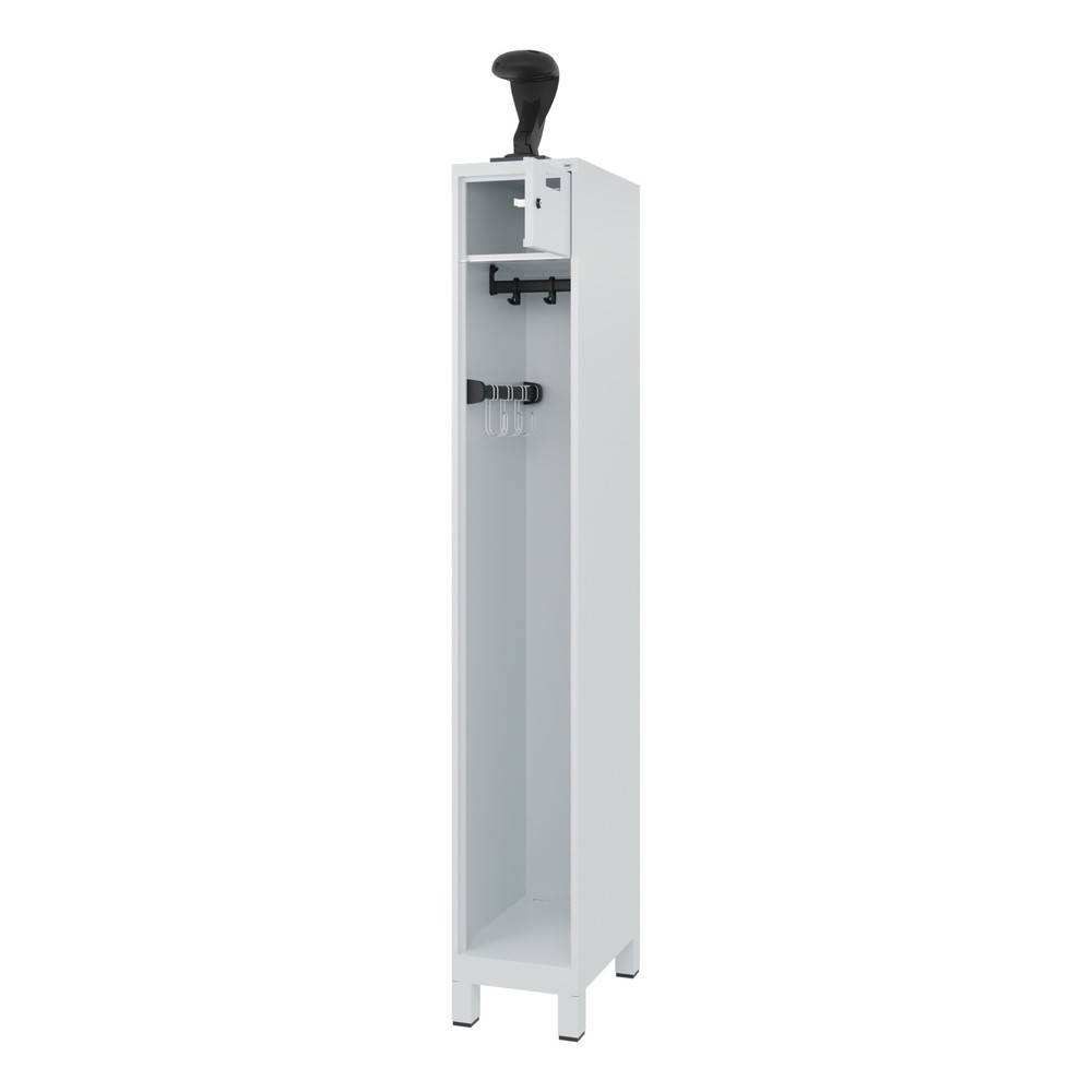 Produktabbildung: C+P Feuerwehrspind PRAKTUS, Füße, 1 Abteil, HxBxT 1.850 x 300 x 500 mm, lichtgrau, mit Helmhalter