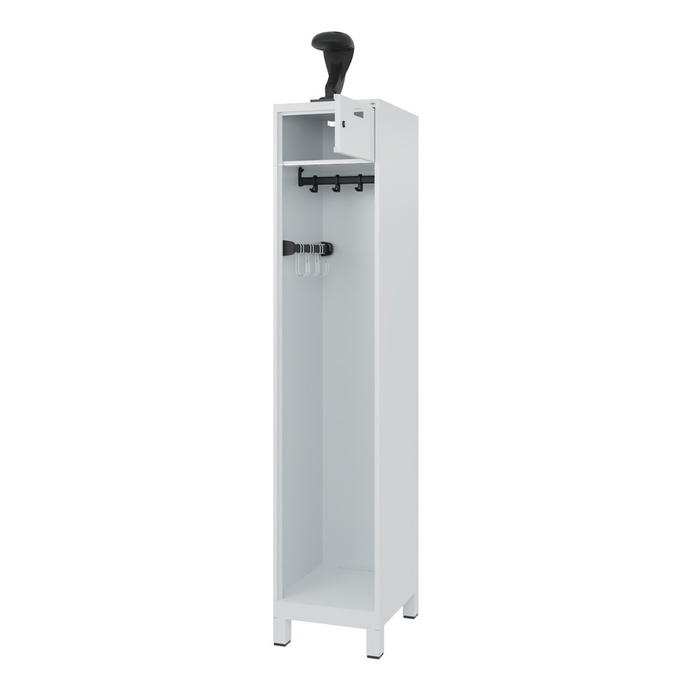 Produktabbildung Nr. 1: C+P Feuerwehrspind PRAKTUS, Füße, 1 Abteil, HxBxT 1.850 x 400 x 500 mm, lichtgrau, mit Helmhalter