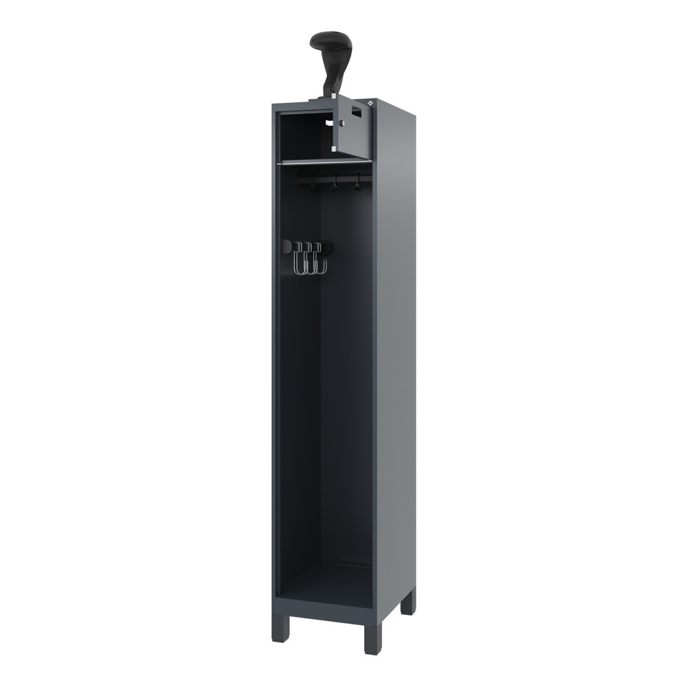 Produktabbildung: C+P Feuerwehrspind PRAKTUS, Füße, 1 Abteil, HxBxT 1.850 x 400 x 500 mm, anthrazitgrau, mit Helmhalter