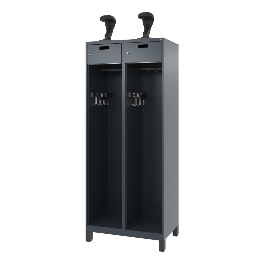 Produktabbildung Nr. 5: C+P Feuerwehrspind PRAKTUS, Füße, 2 Abteile, HxBxT 1.850 x 800 x 500 mm, anthrazitgrau, mit Helmhalter