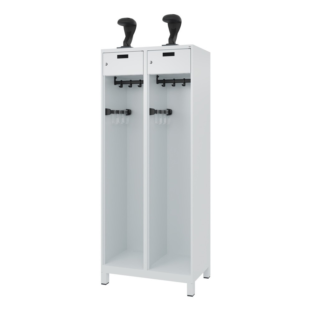 Produktabbildung Nr. 5: C+P Feuerwehrspind PRAKTUS, Füße, 2 Abteile, HxBxT 1.850 x 800 x 500 mm, lichtgrau, mit Helmhalter