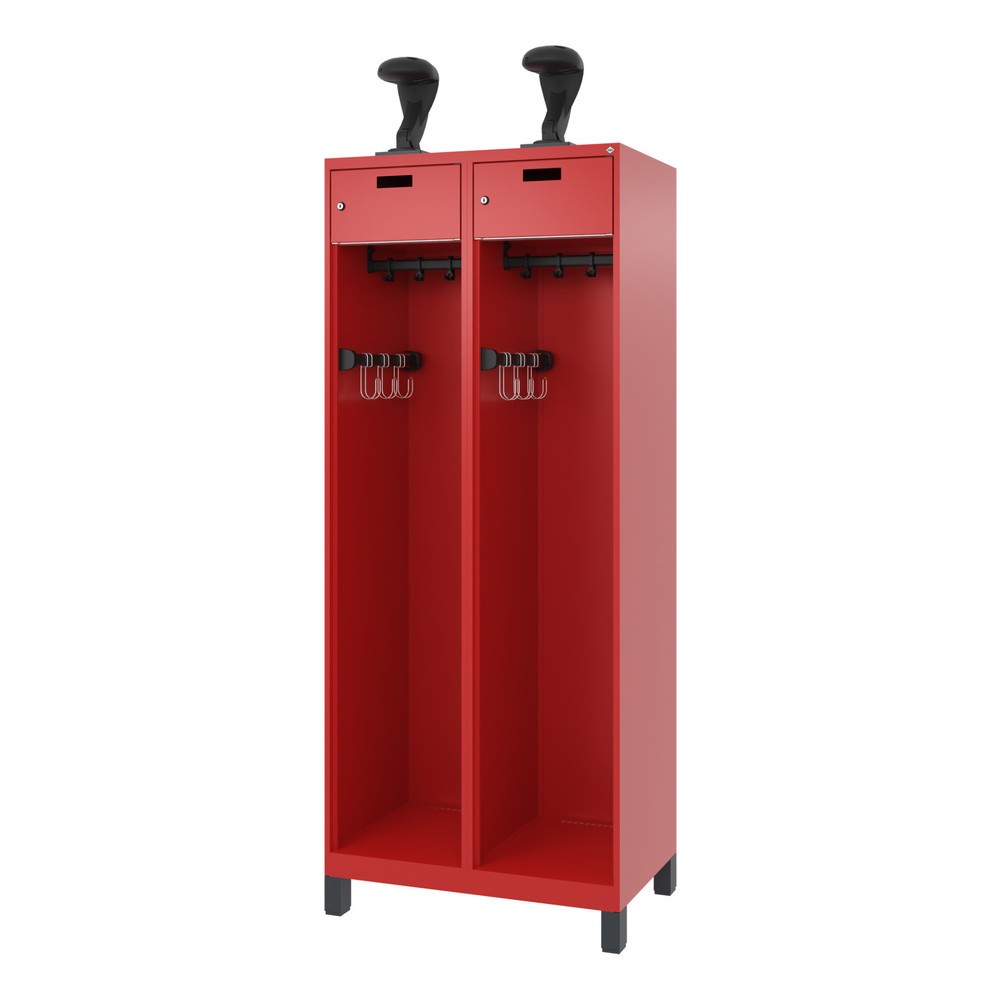 Produktabbildung Nr. 5: C+P Feuerwehrspind PRAKTUS, Füße, 2 Abteile, HxBxT 1.850 x 800 x 500 mm, feuerrot, mit Helmhalter