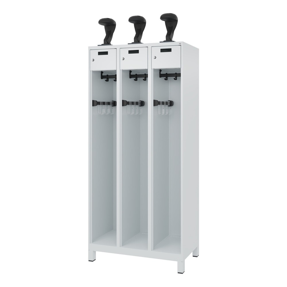 Produktabbildung Nr. 5: C+P Feuerwehrspind PRAKTUS, Füße, 3 Abteile, HxBxT 1.850 x 900 x 500 mm, lichtgrau, mit Helmhalter