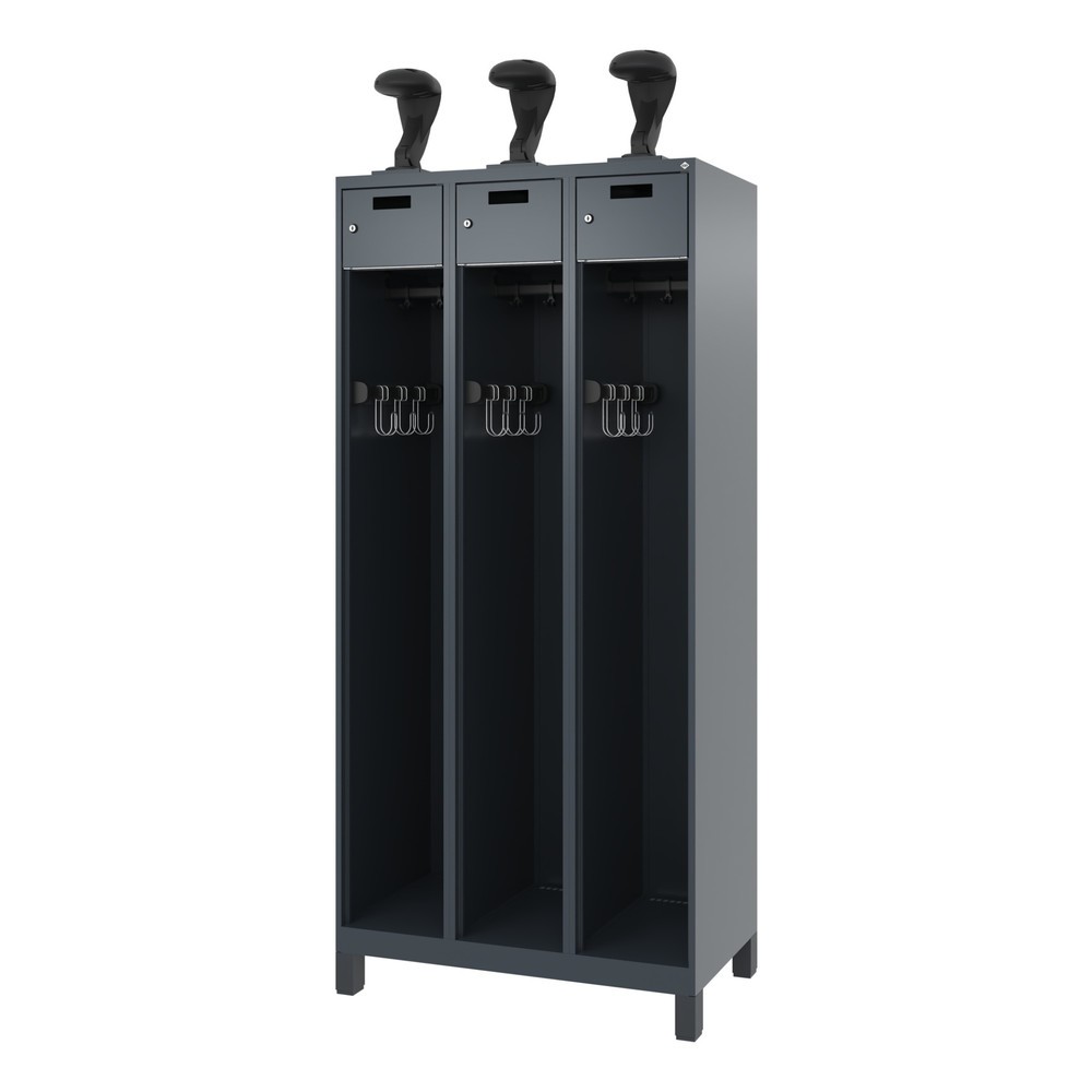 Produktabbildung Nr. 5: C+P Feuerwehrspind PRAKTUS, Füße, 3 Abteile, HxBxT 1.850 x 900 x 500 mm, anthrazitgrau, mit Helmhalter