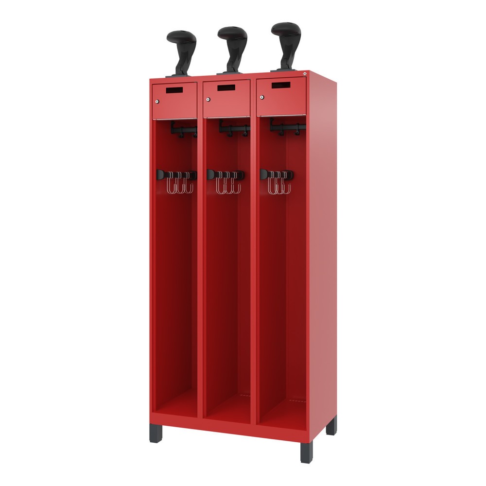 Produktabbildung Nr. 5: C+P Feuerwehrspind PRAKTUS, Füße, 3 Abteile, HxBxT 1.850 x 900 x 500 mm, feuerrot, mit Helmhalter