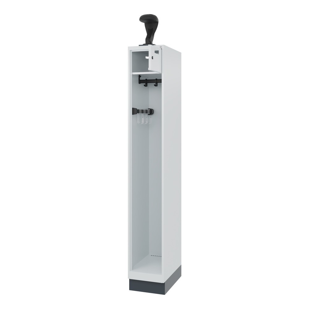 Produktabbildung: C+P Feuerwehrspind PRAKTUS, Sokel, 1 Abteil, HxBxT 1.850 x 300 x 500 mm, lichtgrau, mit Helmhalter