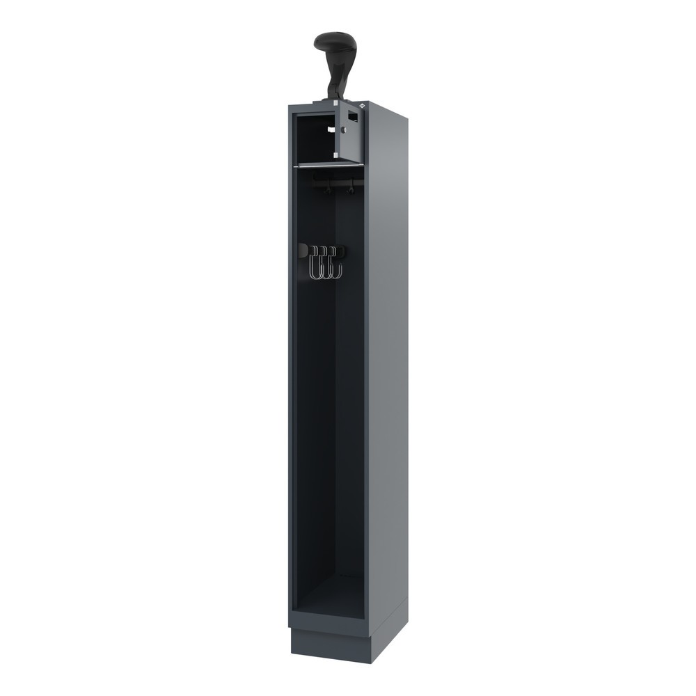 Produktabbildung: C+P Feuerwehrspind PRAKTUS, Sokel, 1 Abteil, HxBxT 1.850 x 300 x 500 mm, anthrazitgrau, mit Helmhalter
